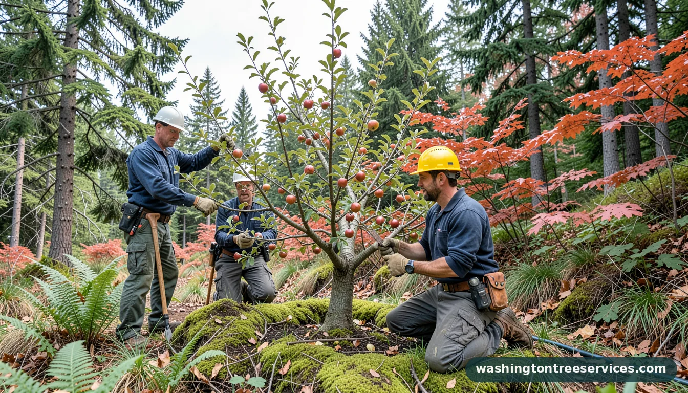 apple tree pruning - tree service equipment and crew in Washington