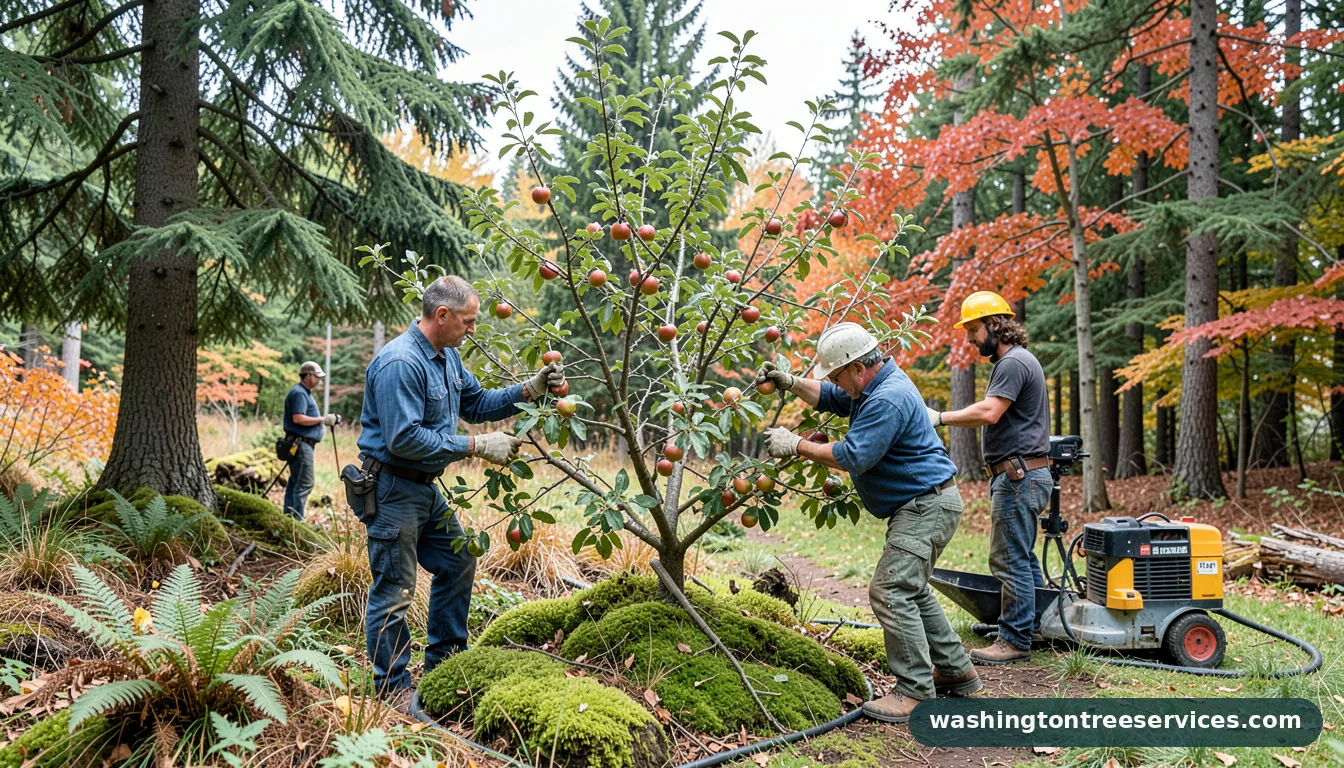 apple tree trimming - certified arborists at work in Washington