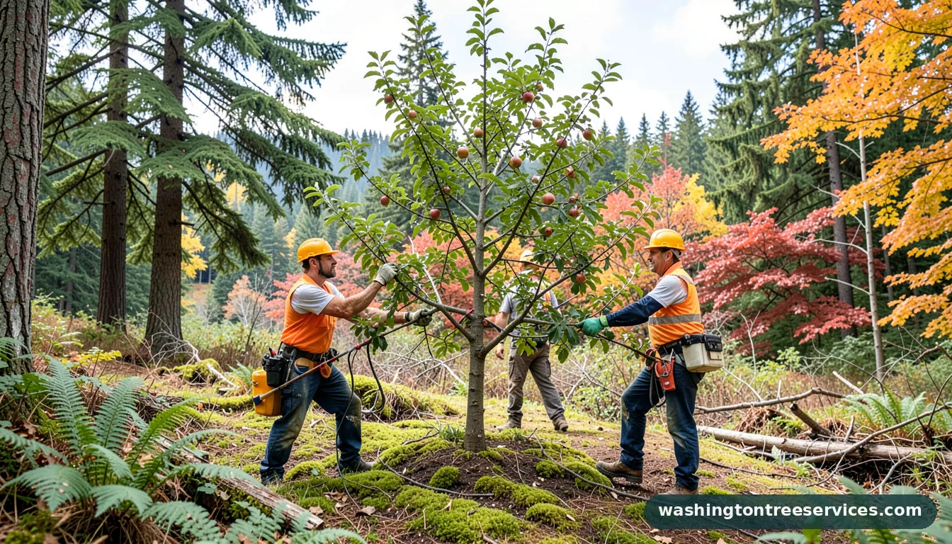 apple tree trimming - tree service equipment and crew in Washington