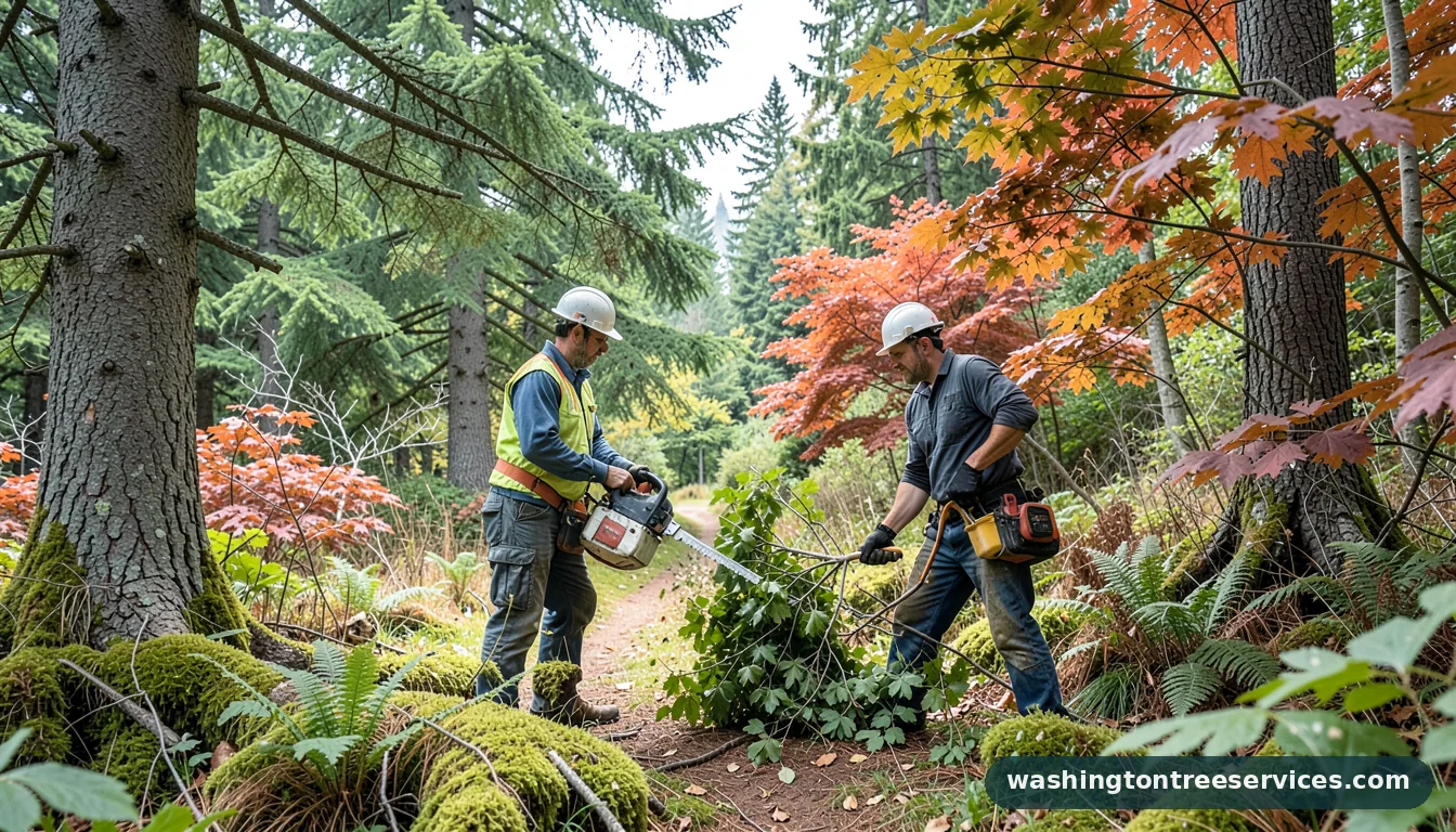Certified arborists handling average cost of a tree trimming in Washington average cost of a tree trimming - certified arborists at work in Washington