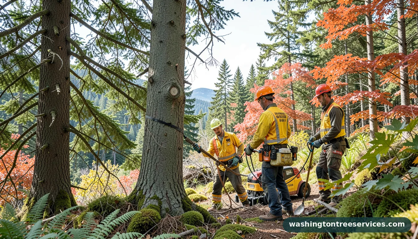 average cost to cut down a 30 foot tree - tree service equipment and crew in Washington