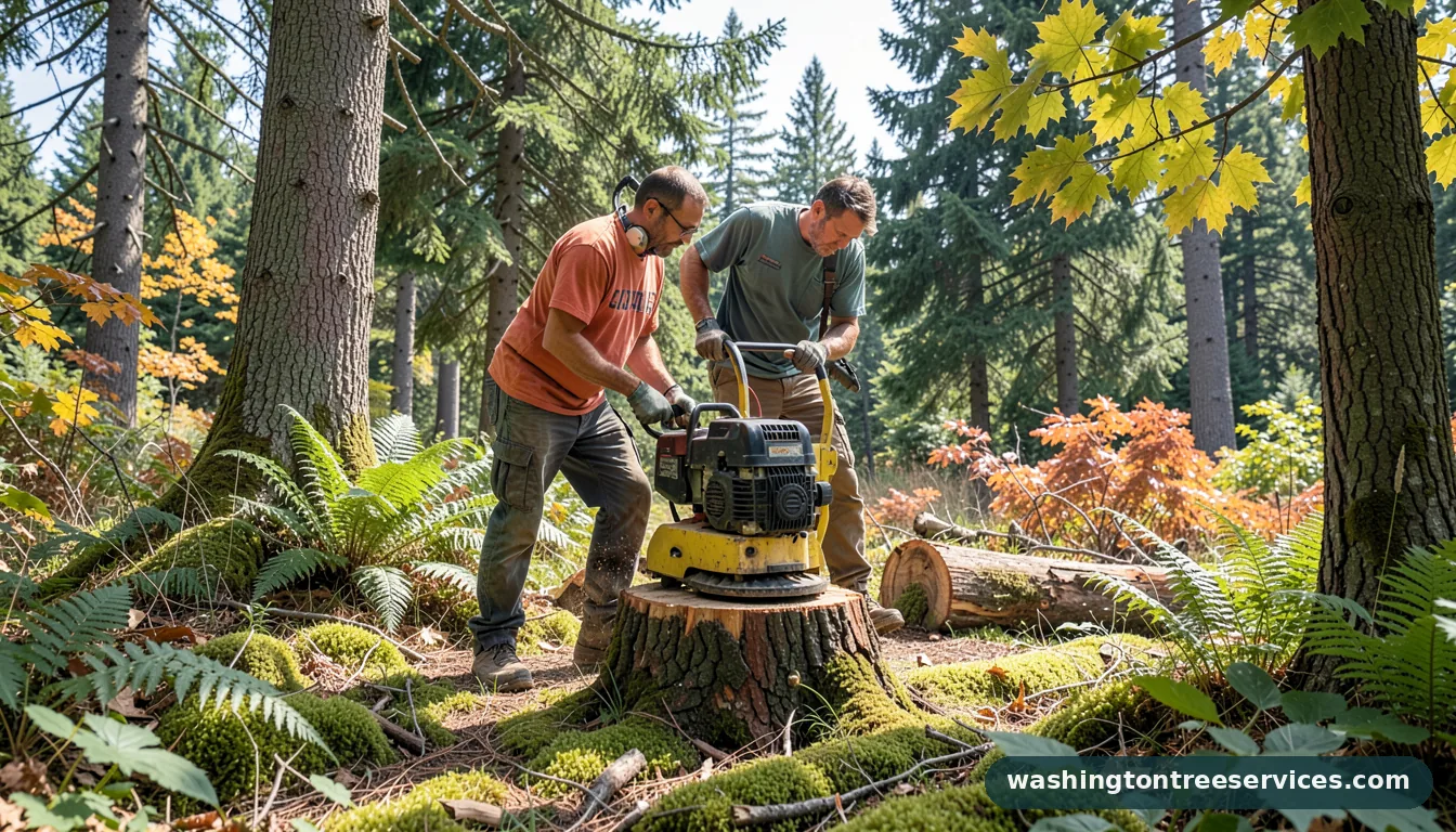 Certified arborists handling best stump grinder in Washington best stump grinder - certified arborists at work in Washington