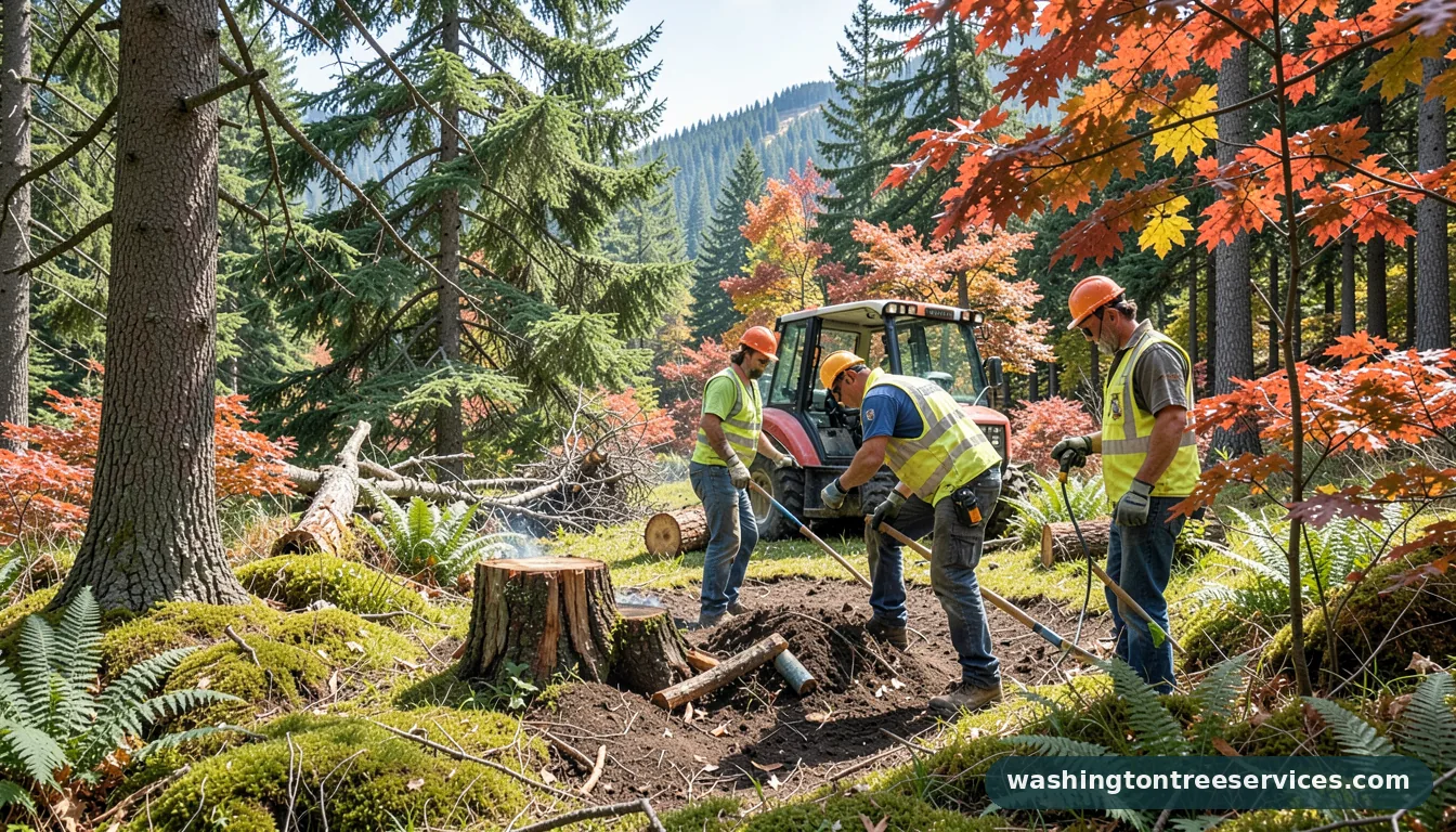Professional equipment for best way to burn stumps out of ground in Washington best way to burn stumps out of ground - tree service equipment and crew in Washington