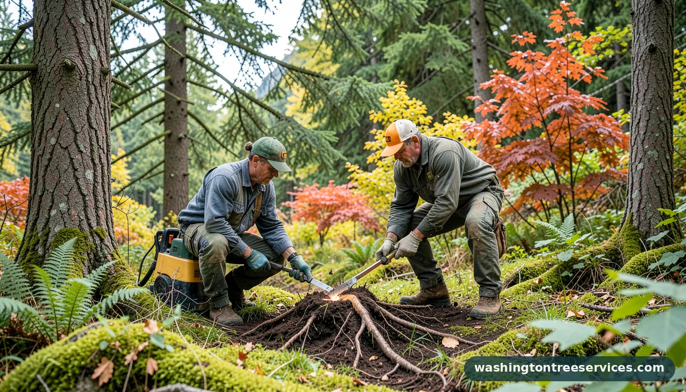 Certified arborists handling best way to cut roots in ground in Washington best way to cut roots in ground - certified arborists at work in Washington