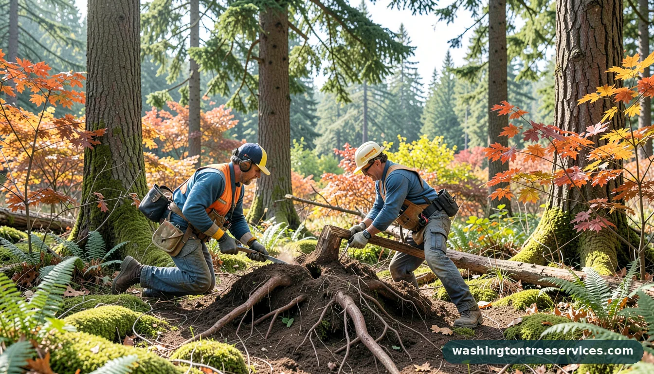 Certified arborists handling best way to cut tree roots in the ground in Washington best way to cut tree roots in the ground - certified arborists at work in Washington