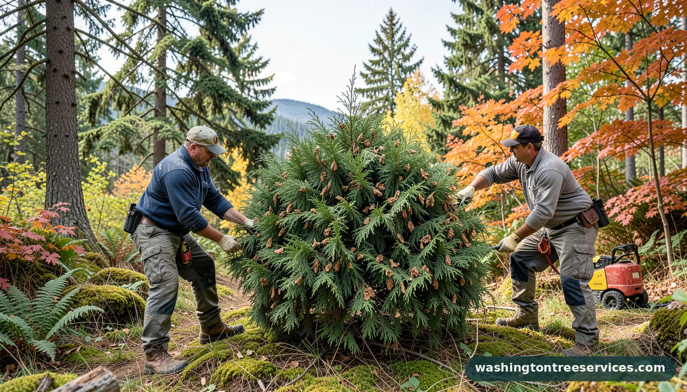 brown spots on arborvitae - completed tree work by Washington Tree Services