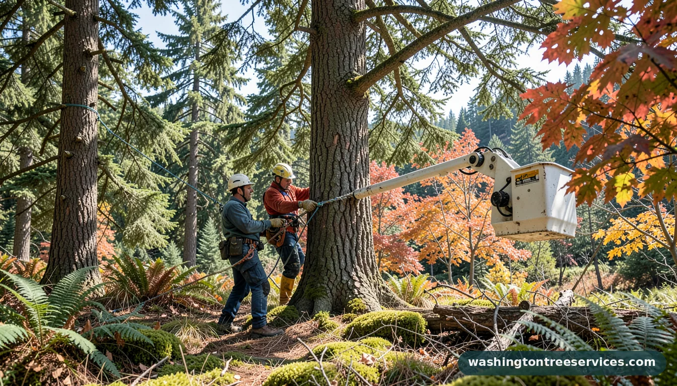 Certified arborists handling bucket truck tree trimming in Washington bucket truck tree trimming - certified arborists at work in Washington