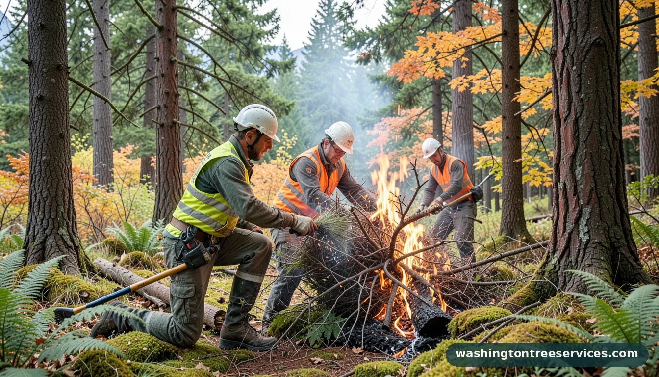 burning bush pruning - tree service equipment and crew in Washington