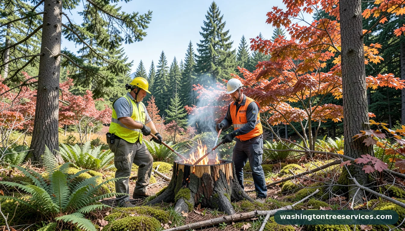 Professional equipment for burning tree stump in Washington burning tree stump - tree service equipment and crew in Washington