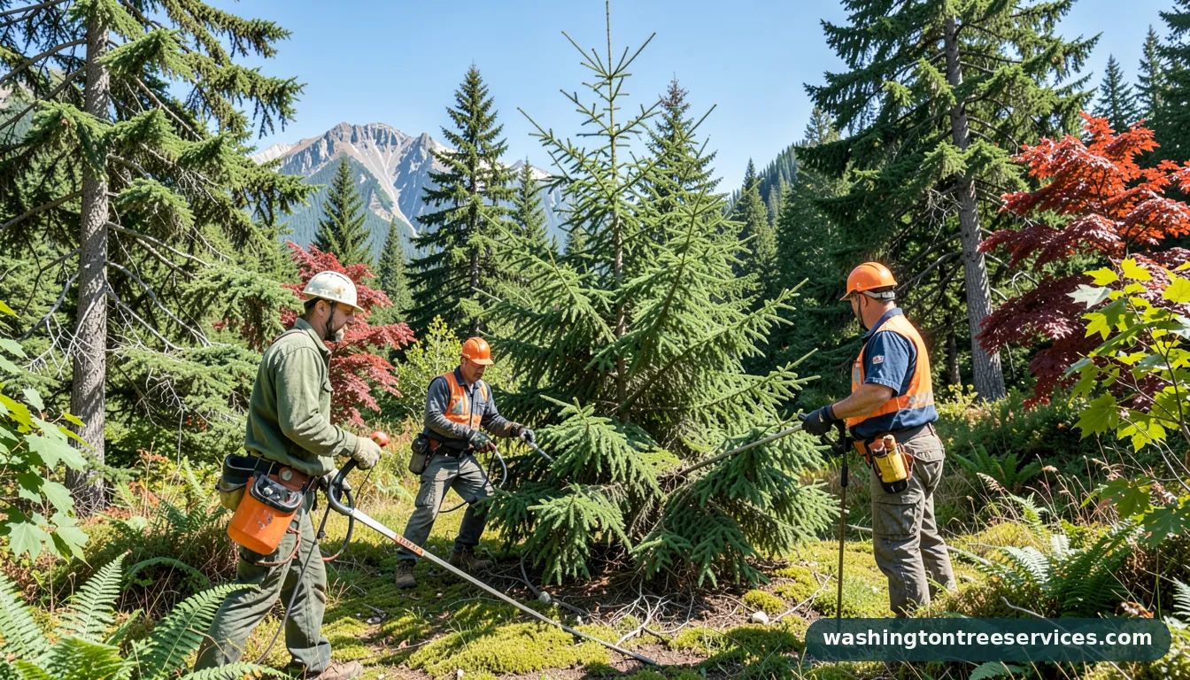 can evergreen trees be topped - tree service equipment and crew in Washington