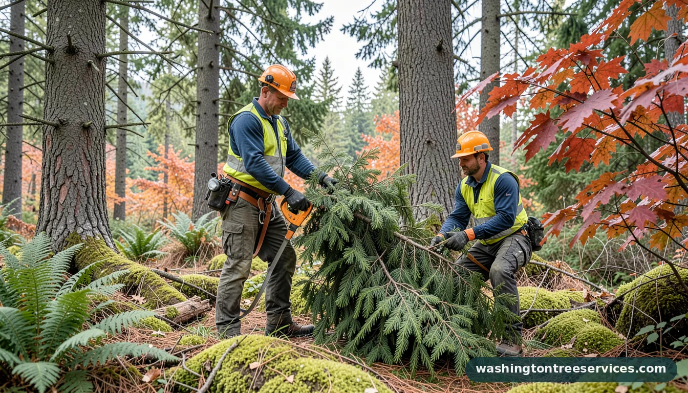 can you prune evergreens in winter - tree service equipment and crew in Washington