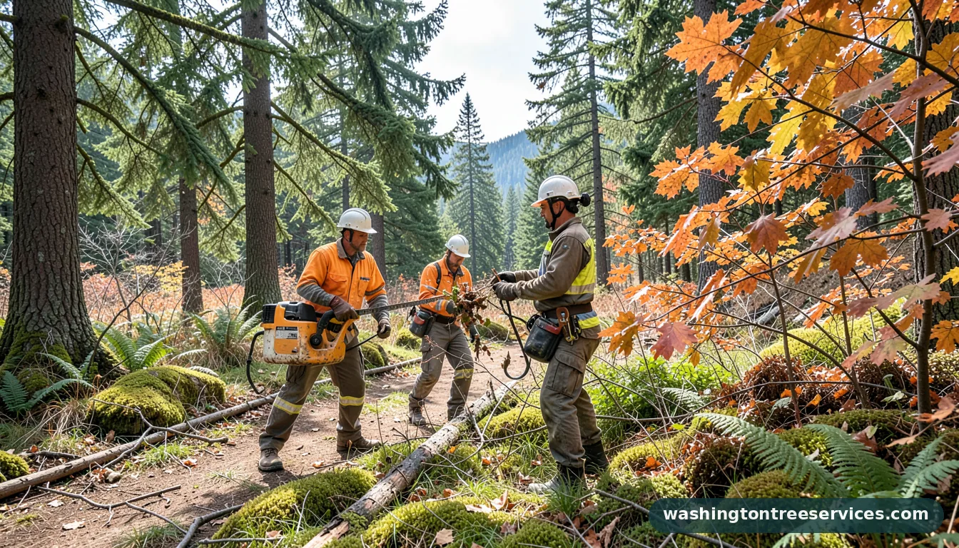 can you prune trees in fall - tree service equipment and crew in Washington