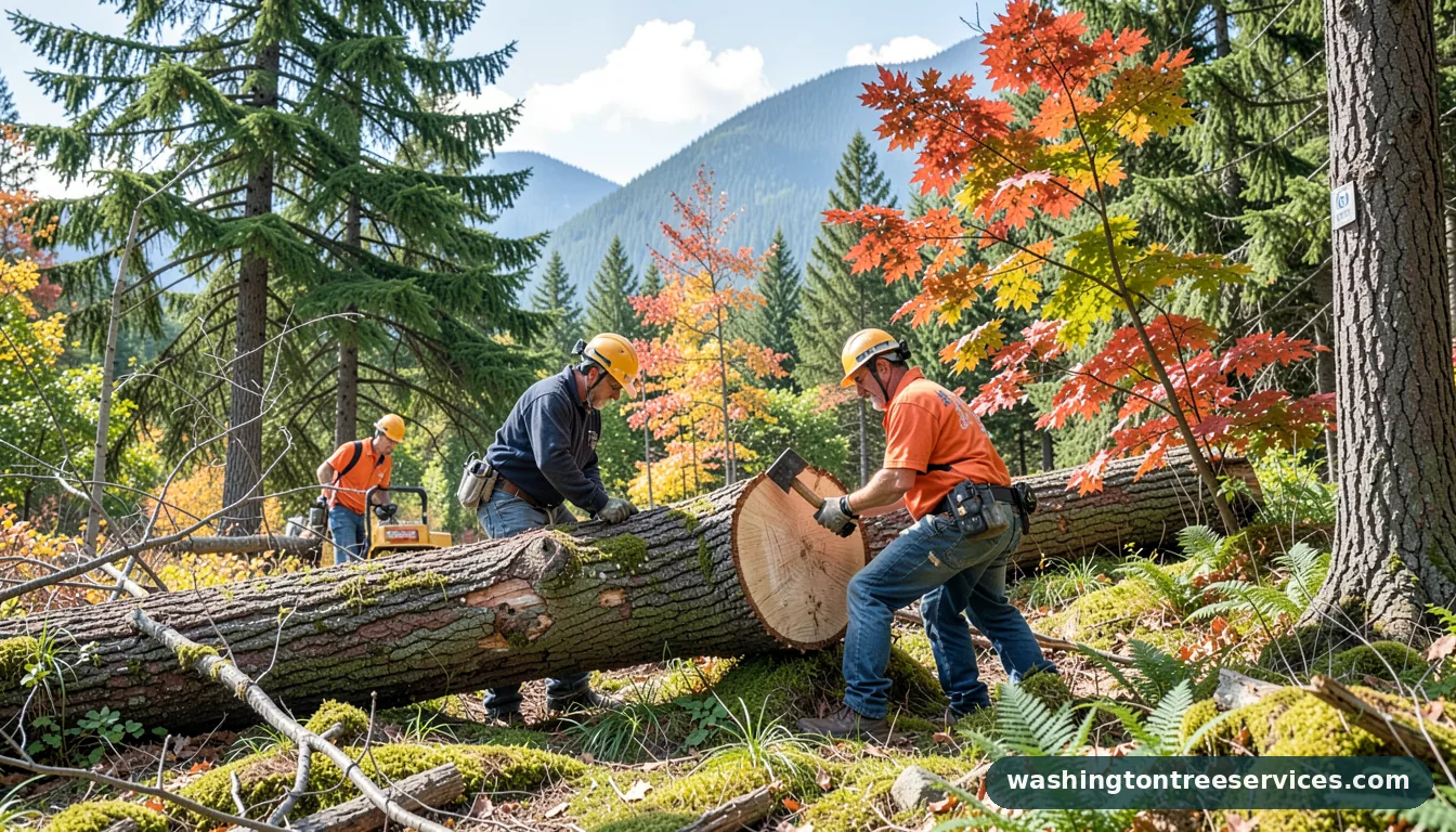 chop down tree with axe - certified arborists at work in Washington