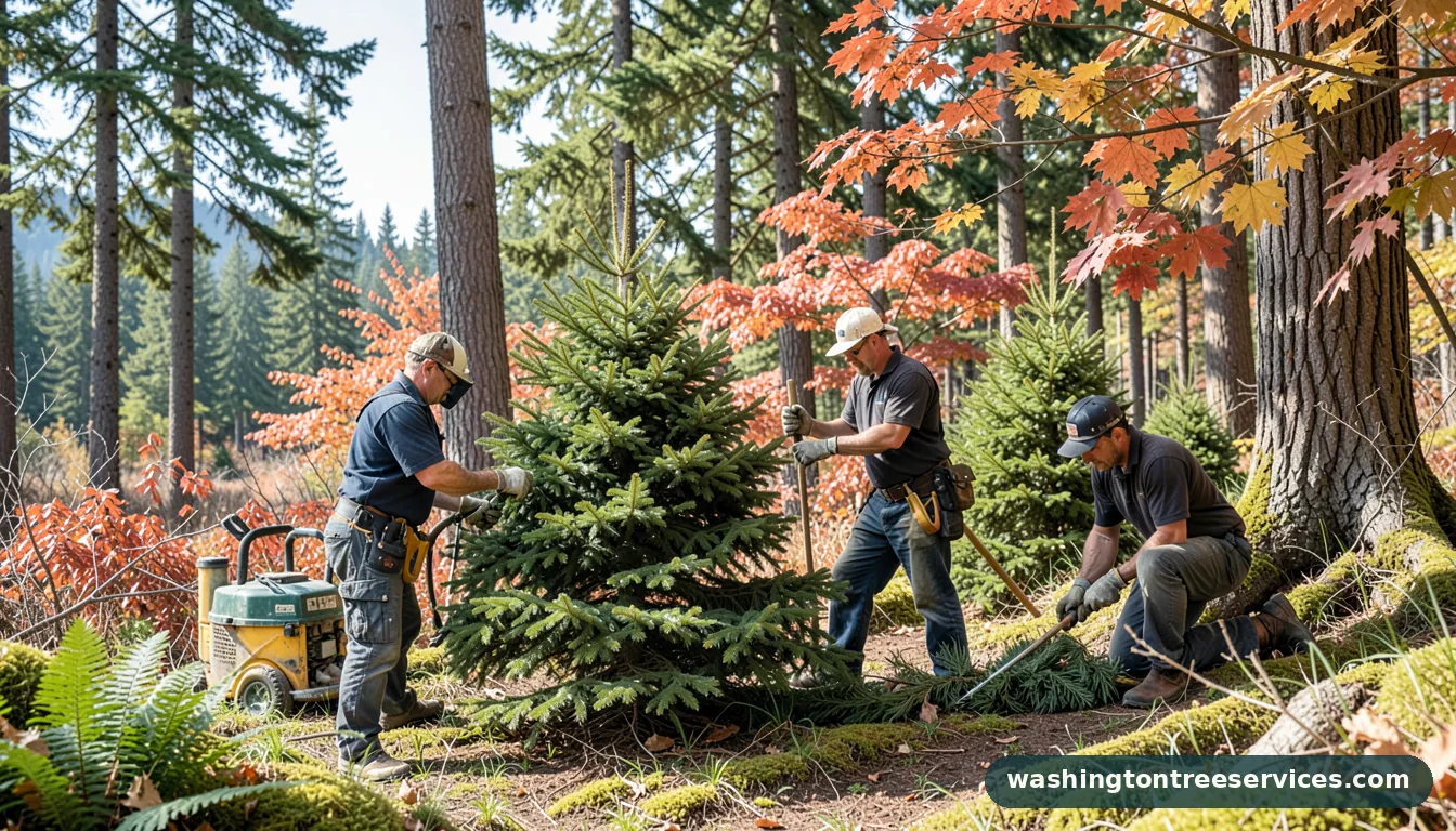 Certified arborists handling christmas tree care in Washington christmas tree care - certified arborists at work in Washington