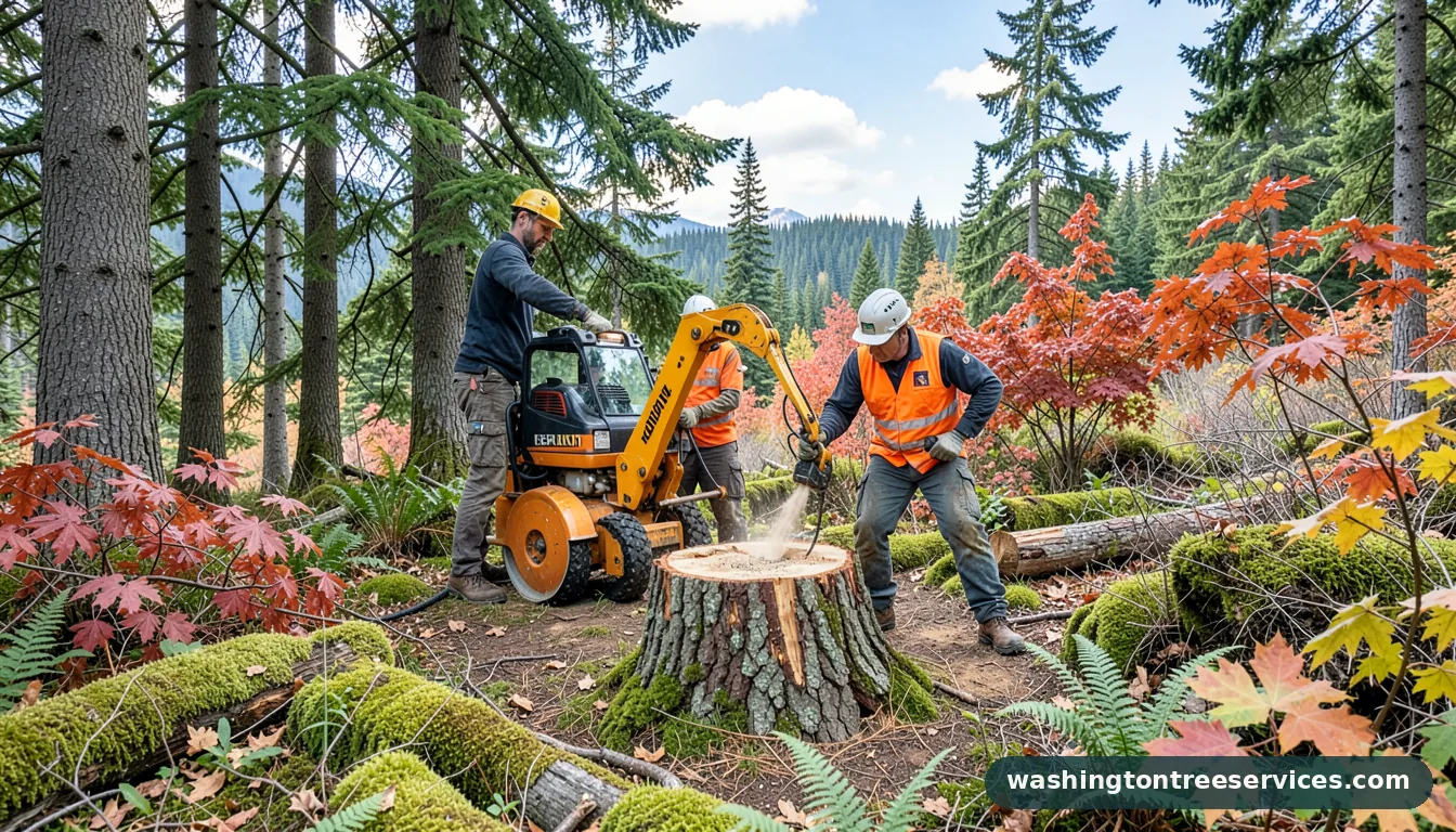 Certified arborists handling commercial stump grinder for rent in Washington commercial stump grinder for rent - certified arborists at work in Washington