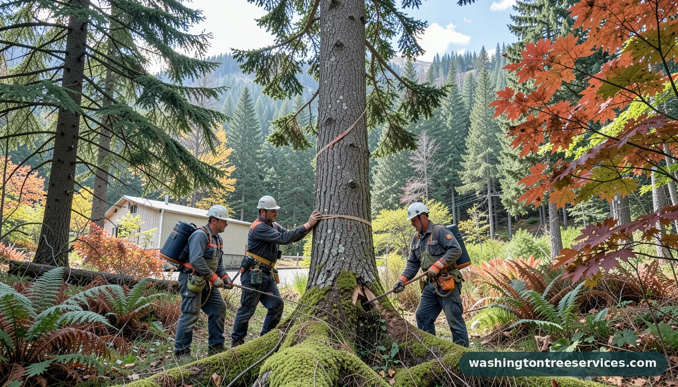 cost to cut down 50 foot tree - tree service equipment and crew in Washington