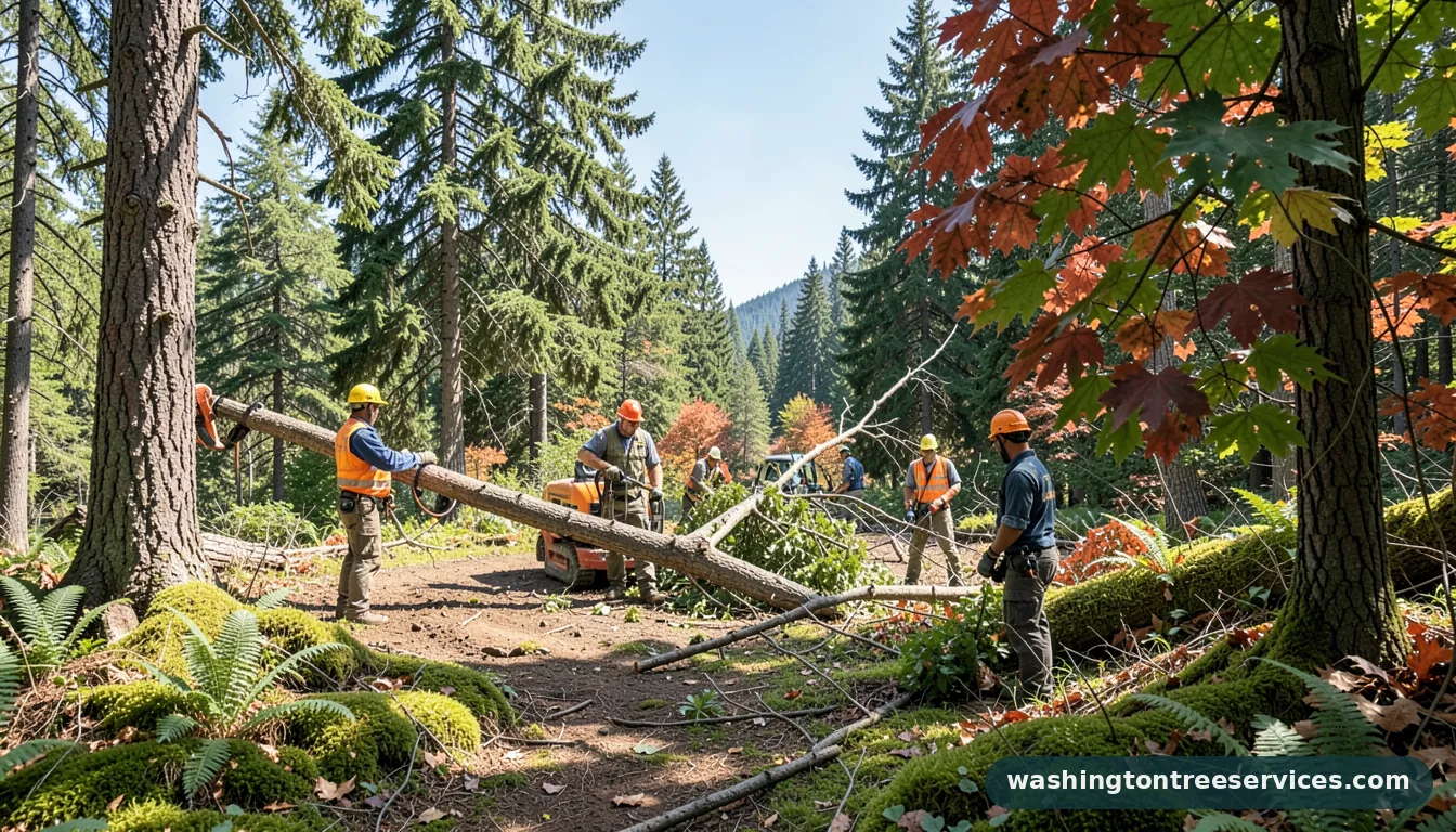 cost to take a tree down - tree service equipment and crew in Washington