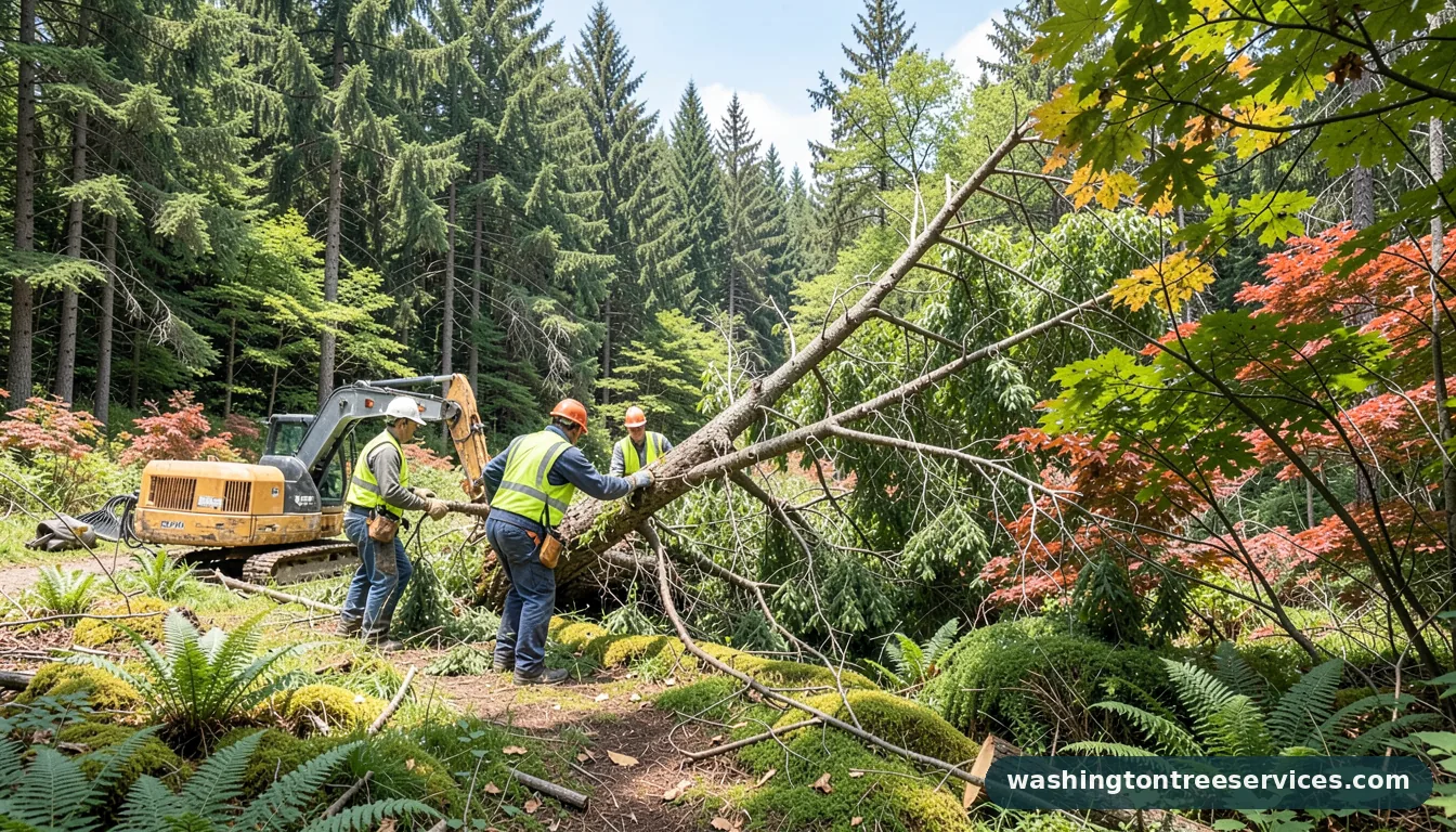 Professional equipment for cut down leaning tree in Washington cut down leaning tree - tree service equipment and crew in Washington