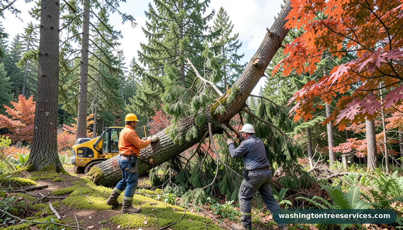 Completed cut down leaning tree project by Washington Tree Services cut down leaning tree - completed tree work by Washington Tree Services