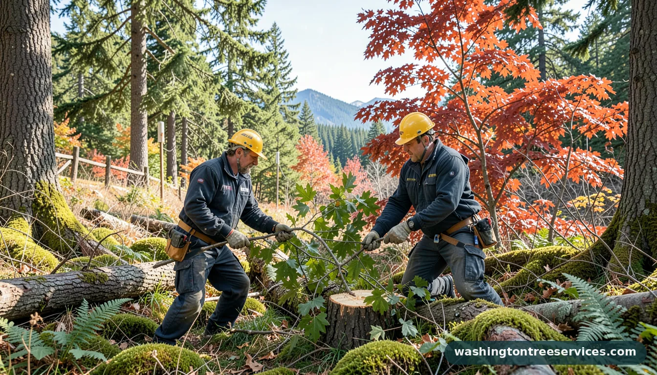 Certified arborists handling cut off tree branch in Washington cut off tree branch - certified arborists at work in Washington