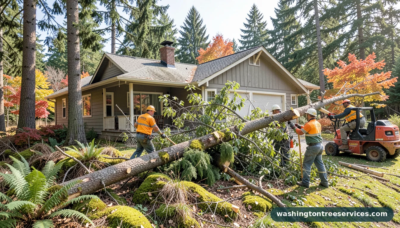 Completed cut tree falls on house project by Washington Tree Services cut tree falls on house - completed tree work by Washington Tree Services