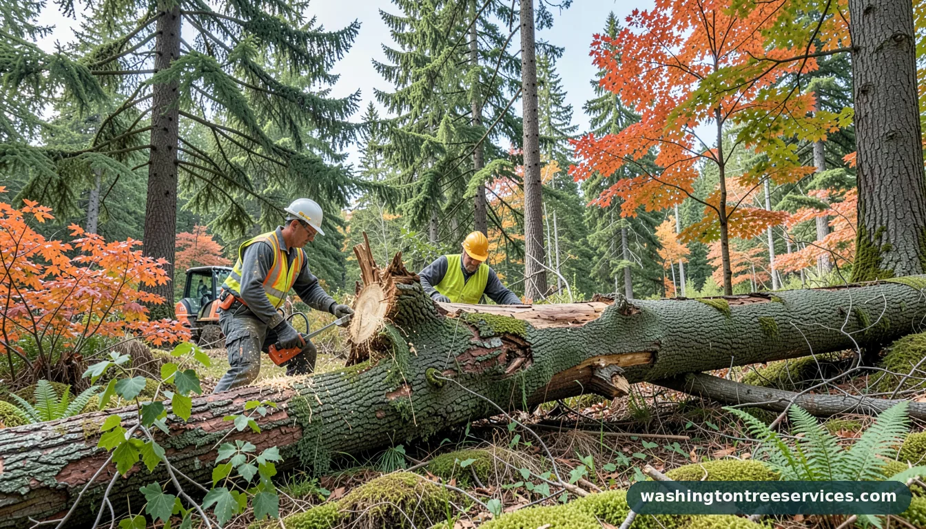 Professional equipment for cutting a downed tree in Washington cutting a downed tree - tree service equipment and crew in Washington