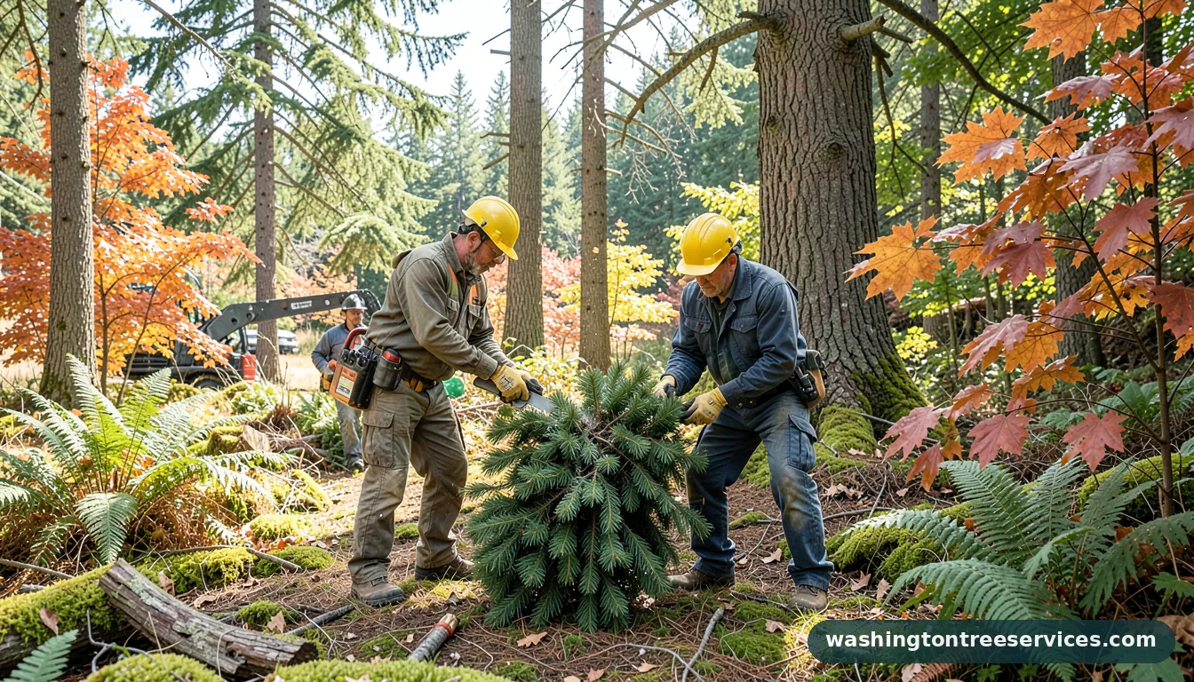 Professional equipment for cutting christmas tree in Washington cutting christmas tree - tree service equipment and crew in Washington