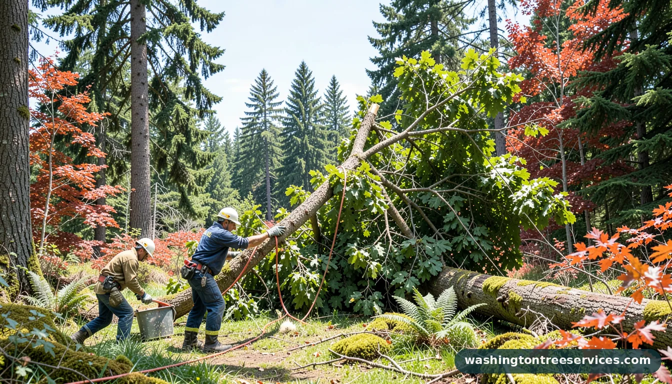 cutting down a hung up tree - professional tree service in Washington