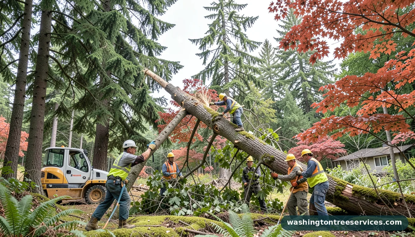 cutting down a hung up tree - completed tree work by Washington Tree Services