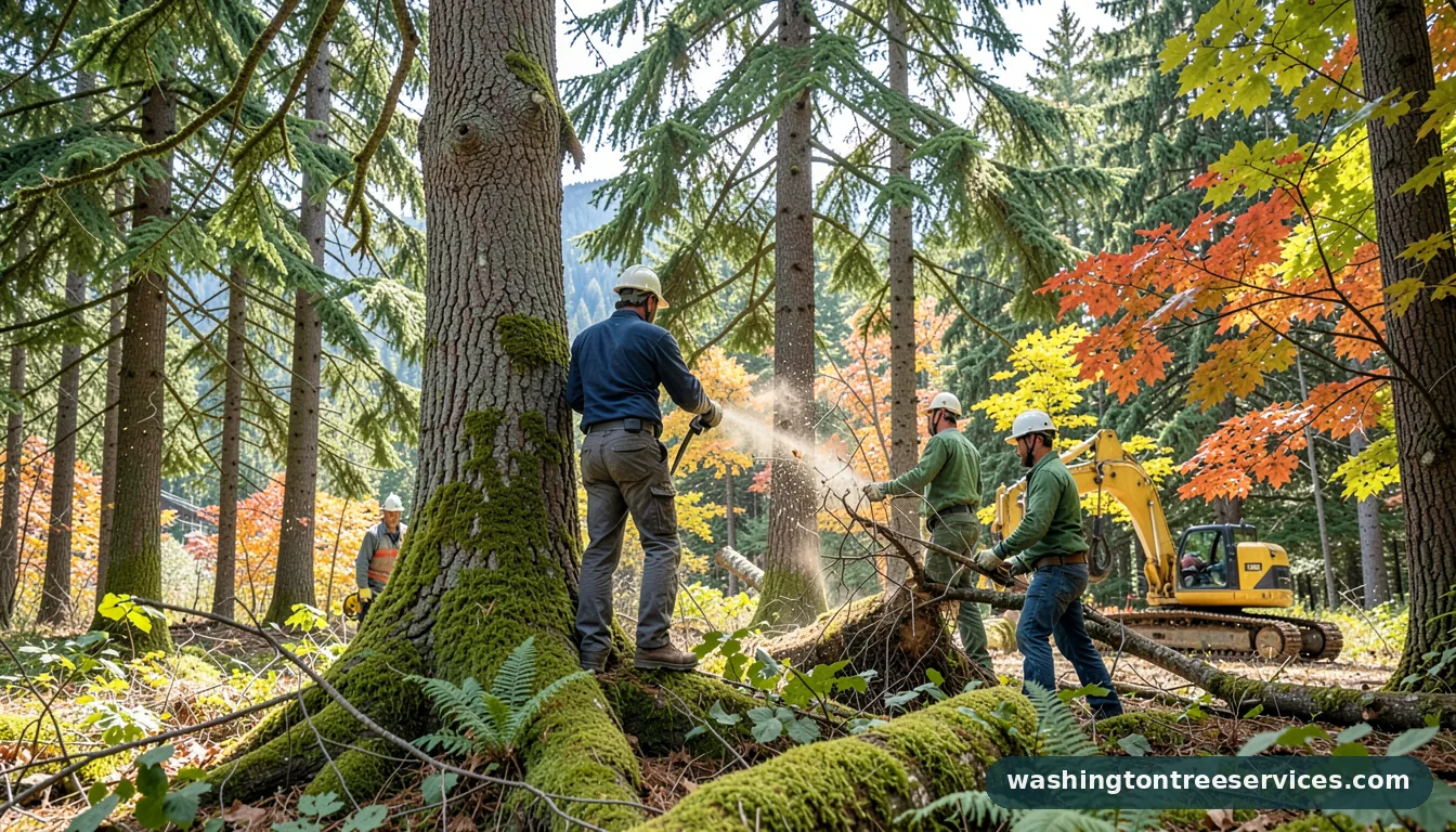cutting down a large tree - completed tree work by Washington Tree Services