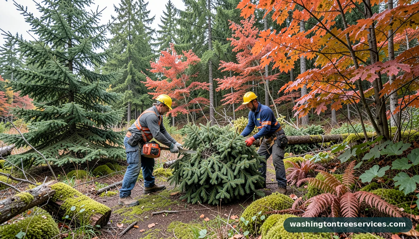 cutting down christmas tree - completed tree work by Washington Tree Services