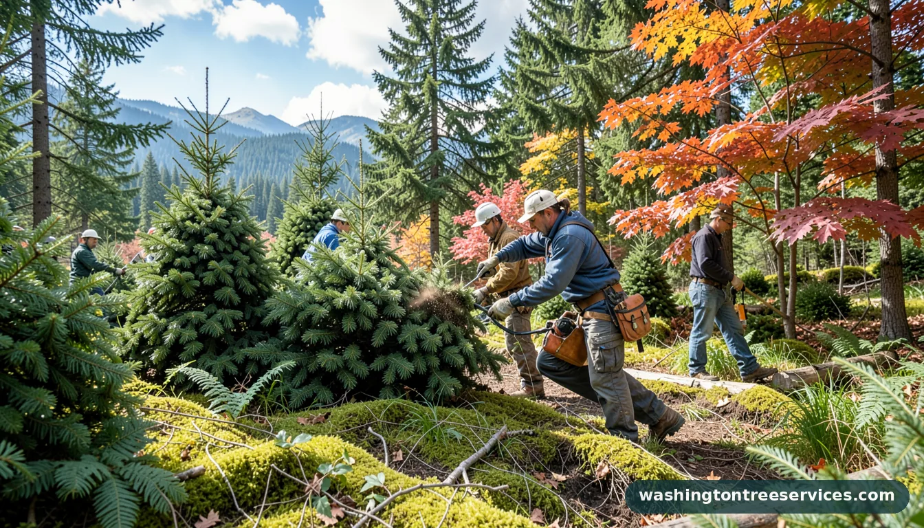 Certified arborists handling cutting down christmas trees in Washington cutting down christmas trees - certified arborists at work in Washington