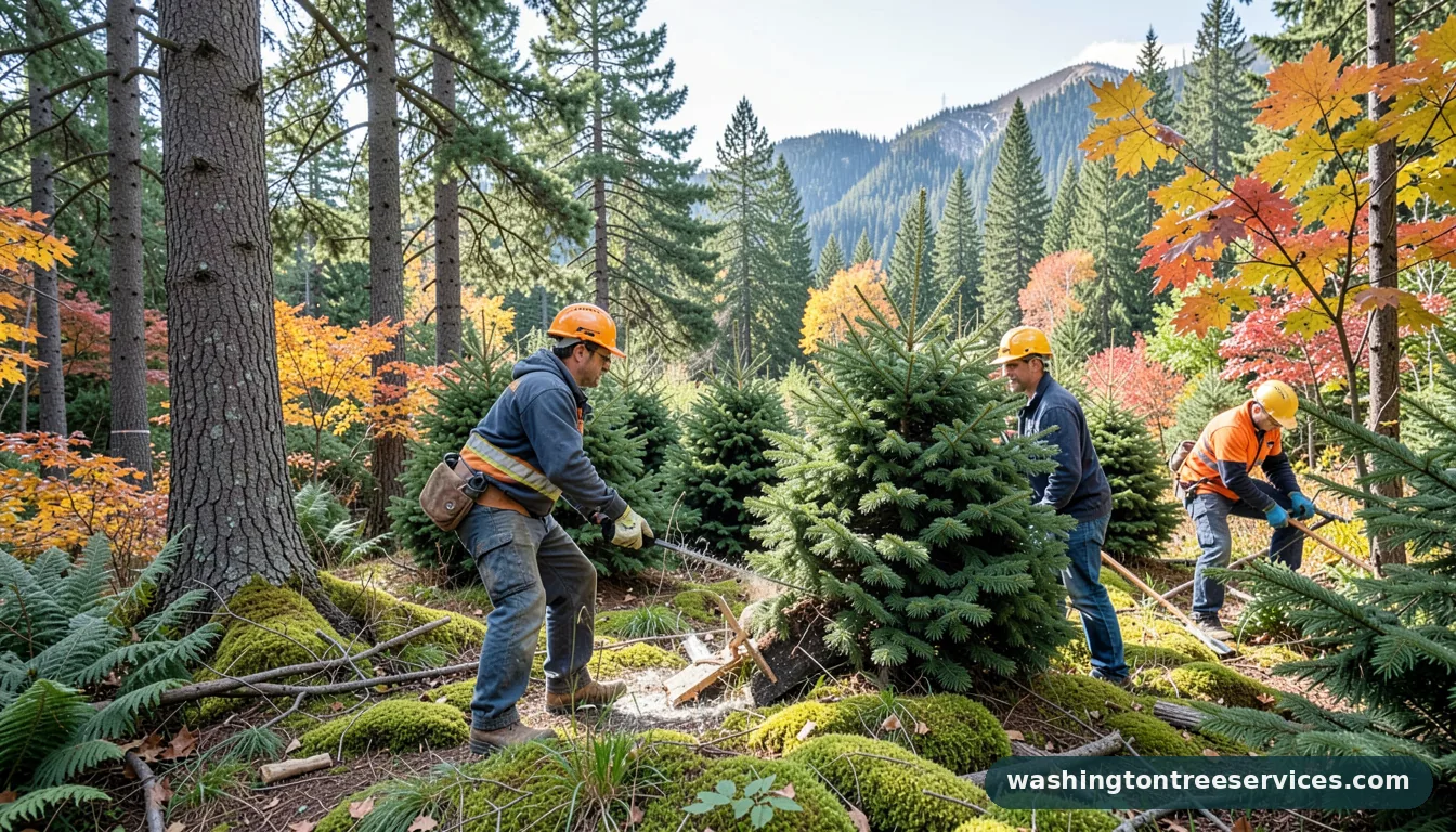 Professional equipment for cutting down christmas trees in Washington cutting down christmas trees - tree service equipment and crew in Washington