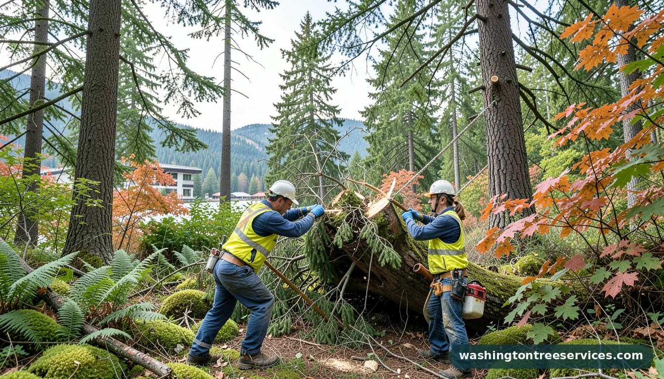 cutting down trees in seattle - tree service equipment and crew in Washington