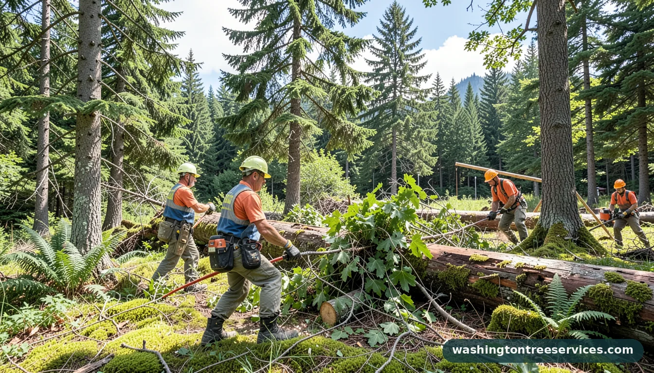 cutting down trees - tree service equipment and crew in Washington