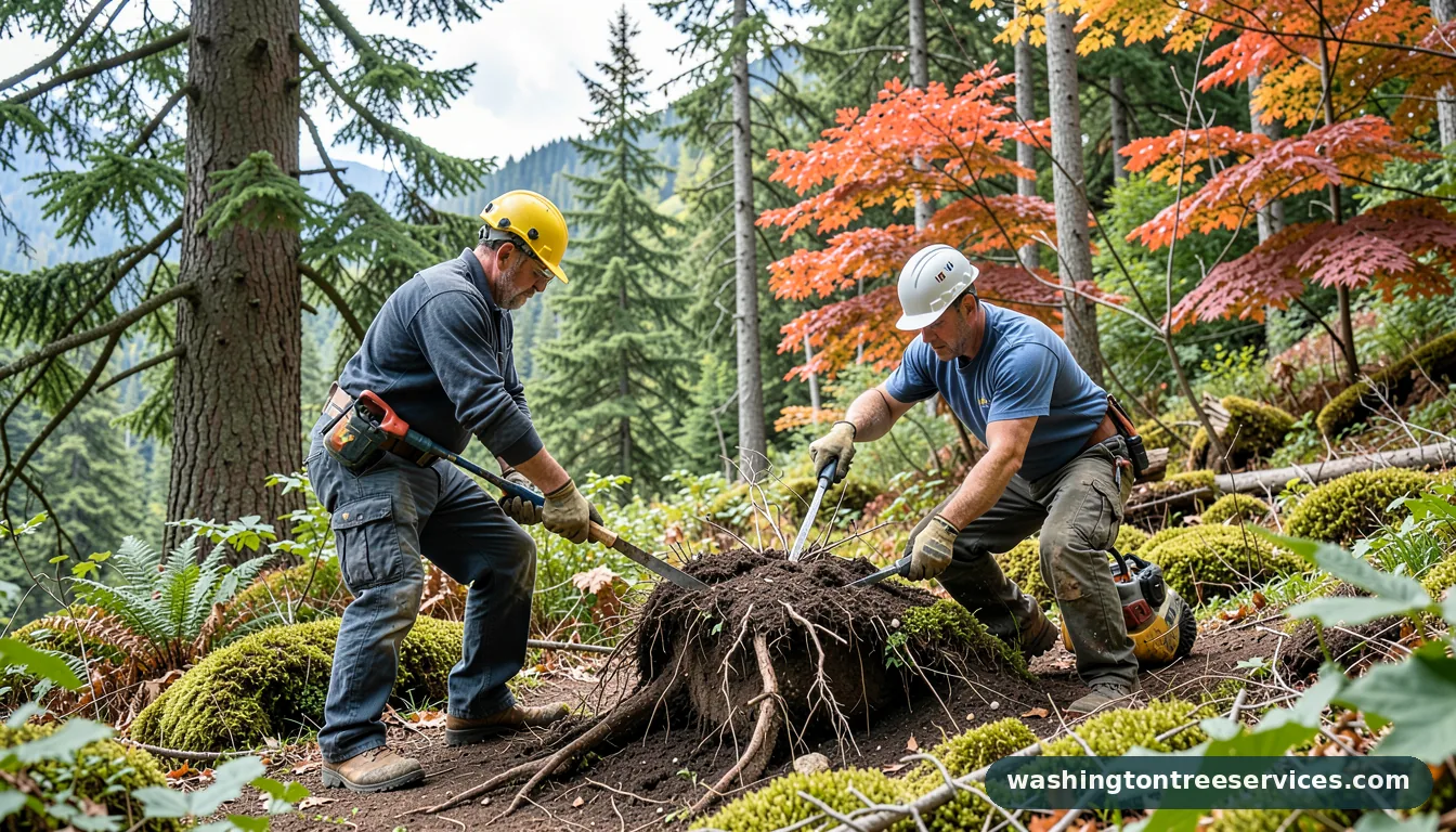 Certified arborists handling cutting tree roots in Washington cutting tree roots - certified arborists at work in Washington