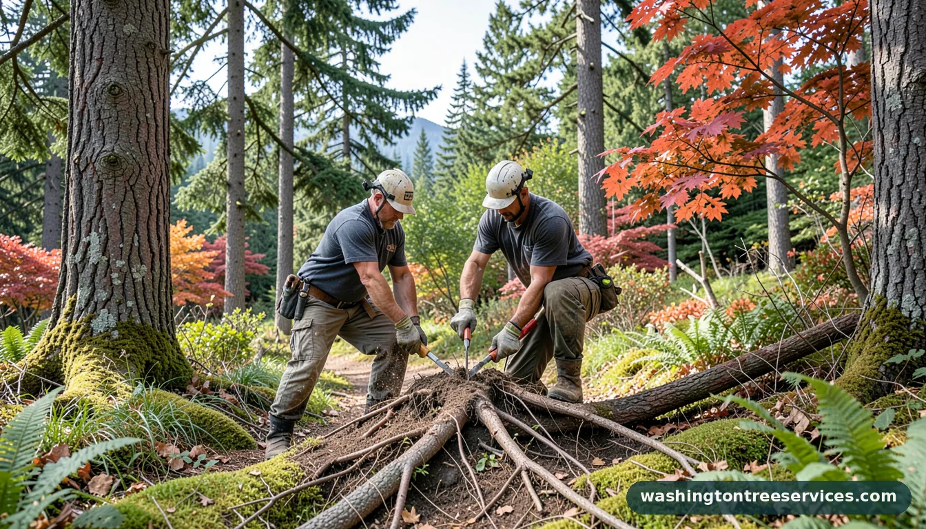 Completed cutting tree roots project by Washington Tree Services cutting tree roots - completed tree work by Washington Tree Services