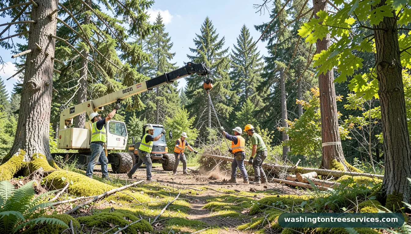 Completed cutting trees with a boom lift project by Washington Tree Services cutting trees with a boom lift - completed tree work by Washington Tree Services