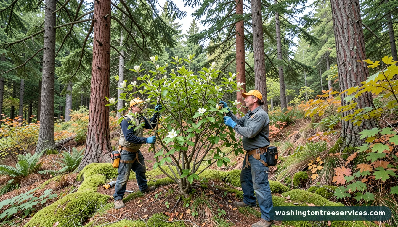 Certified arborists handling dogwood bush pruning in Washington dogwood bush pruning - certified arborists at work in Washington