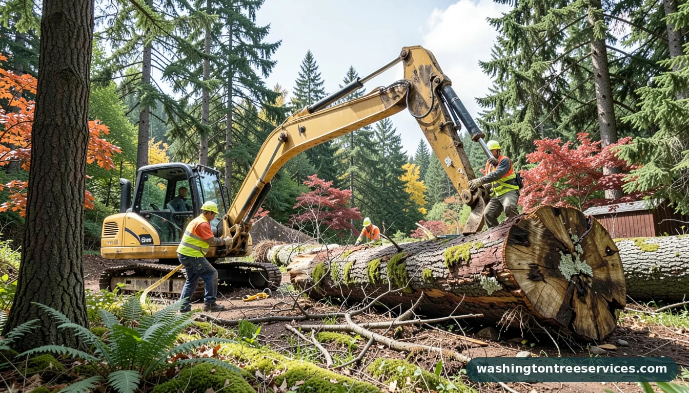 Professional equipment for excavator tree removal in Washington excavator tree removal - tree service equipment and crew in Washington