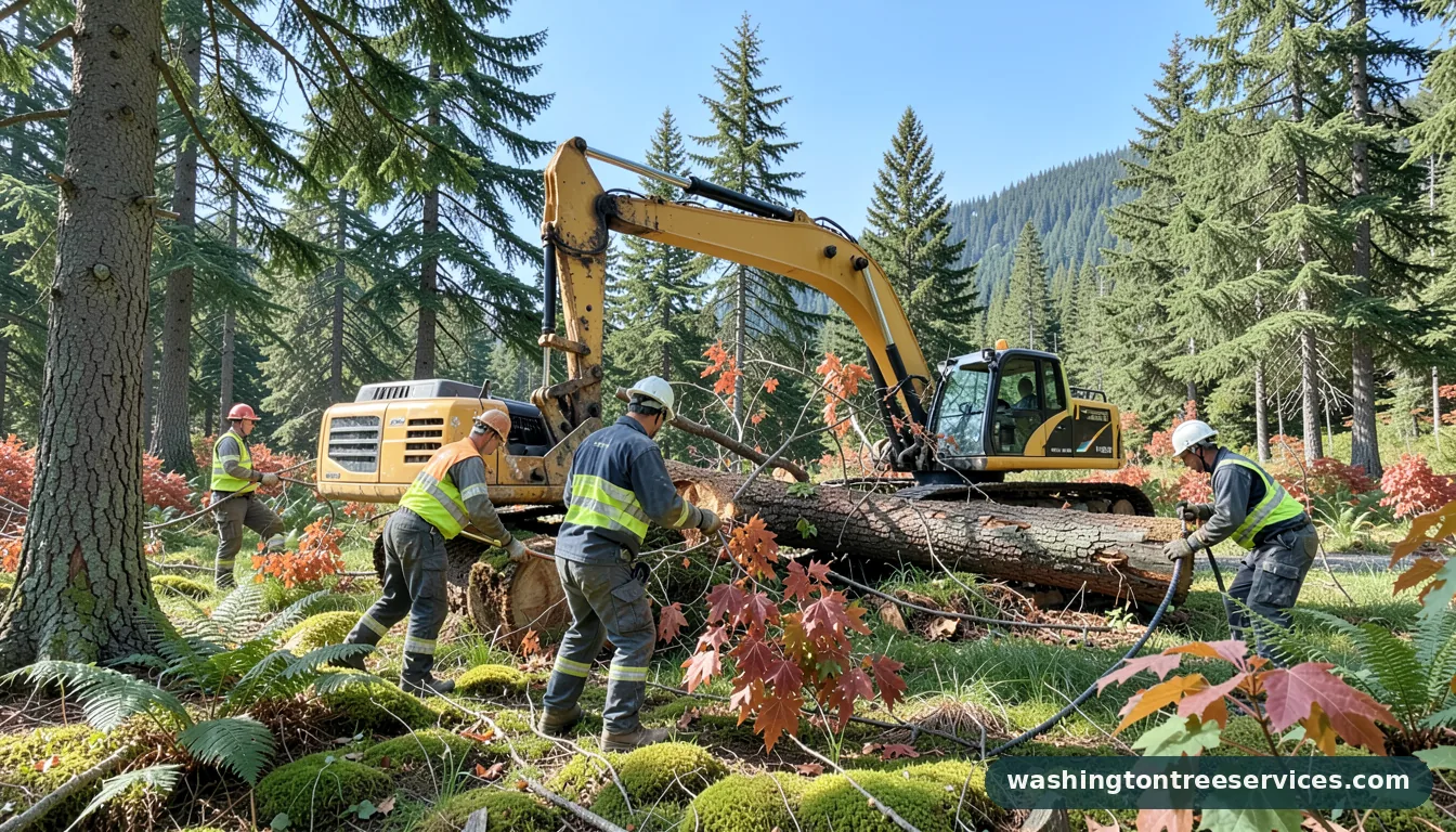 Completed excavator tree removal project by Washington Tree Services excavator tree removal - completed tree work by Washington Tree Services