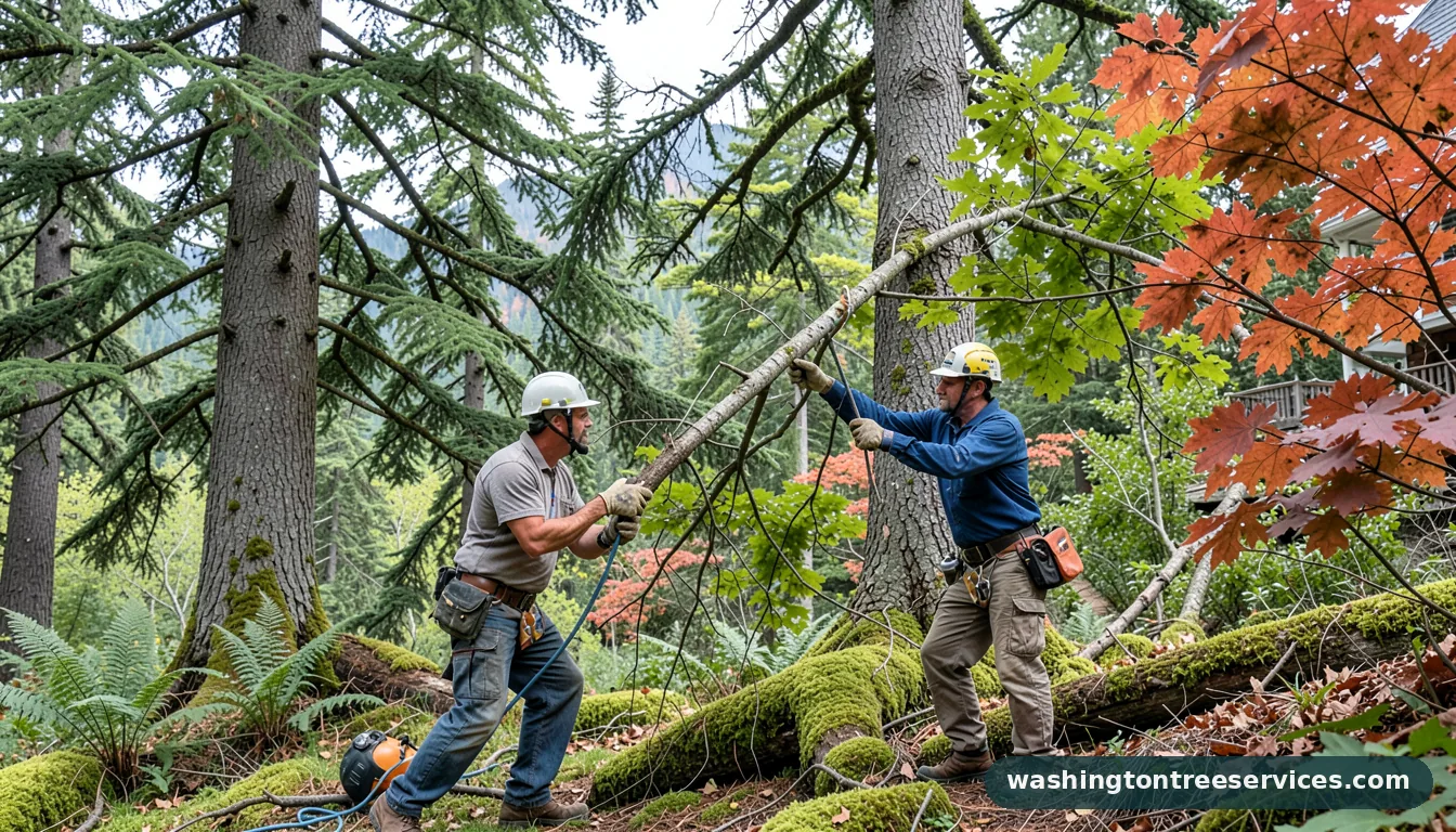 Completed fix leaning tree project by Washington Tree Services fix leaning tree - completed tree work by Washington Tree Services