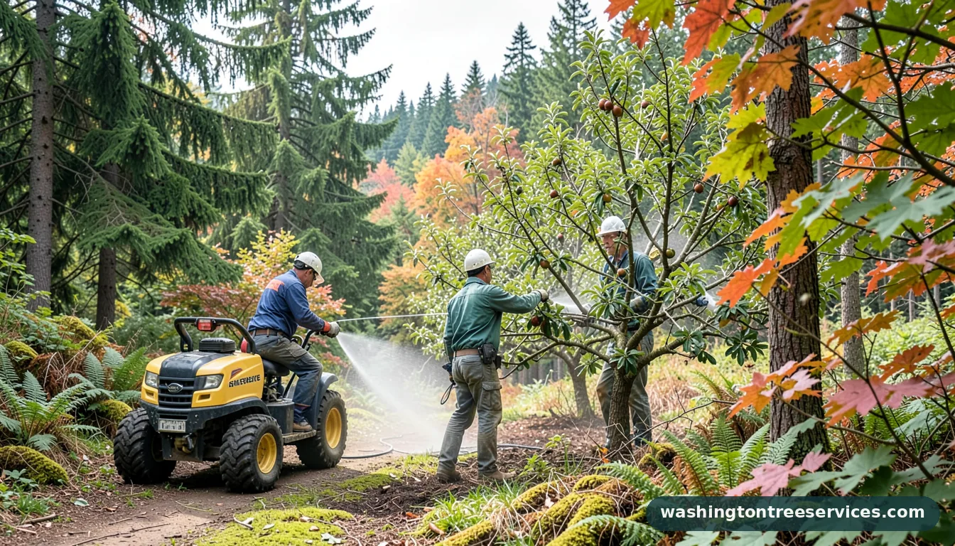 Certified arborists handling fruit tree spraying service near me in Washington fruit tree spraying service near me - certified arborists at work in Washington