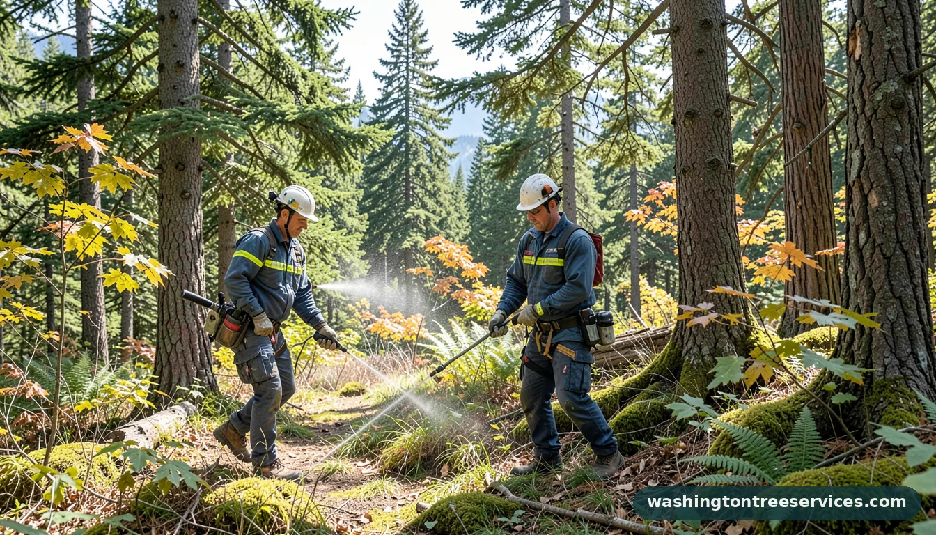 Certified arborists handling fungal tree spray in Washington fungal tree spray - certified arborists at work in Washington
