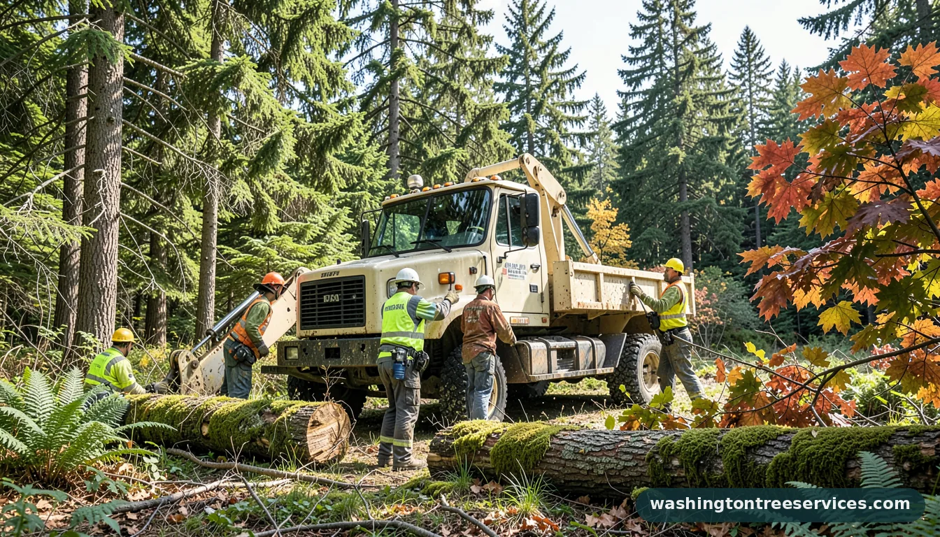 Completed grapple saw truck tree removal project by Washington Tree Services grapple saw truck tree removal - completed tree work by Washington Tree Services