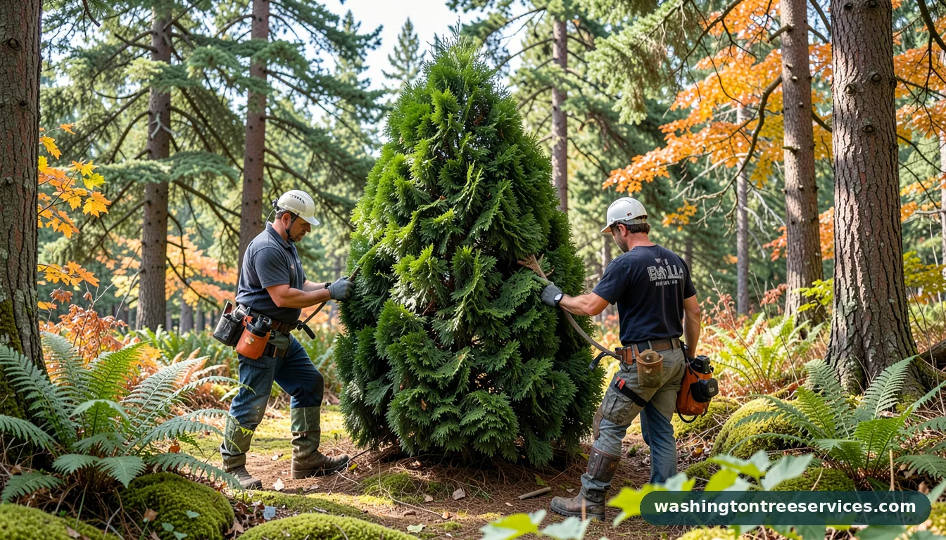 green giant arborvitae trimming - certified arborists at work in Washington