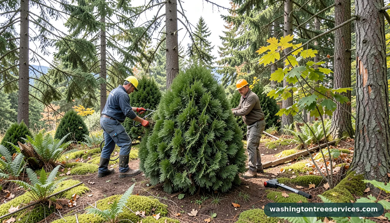 green giant arborvitae trimming - completed tree work by Washington Tree Services