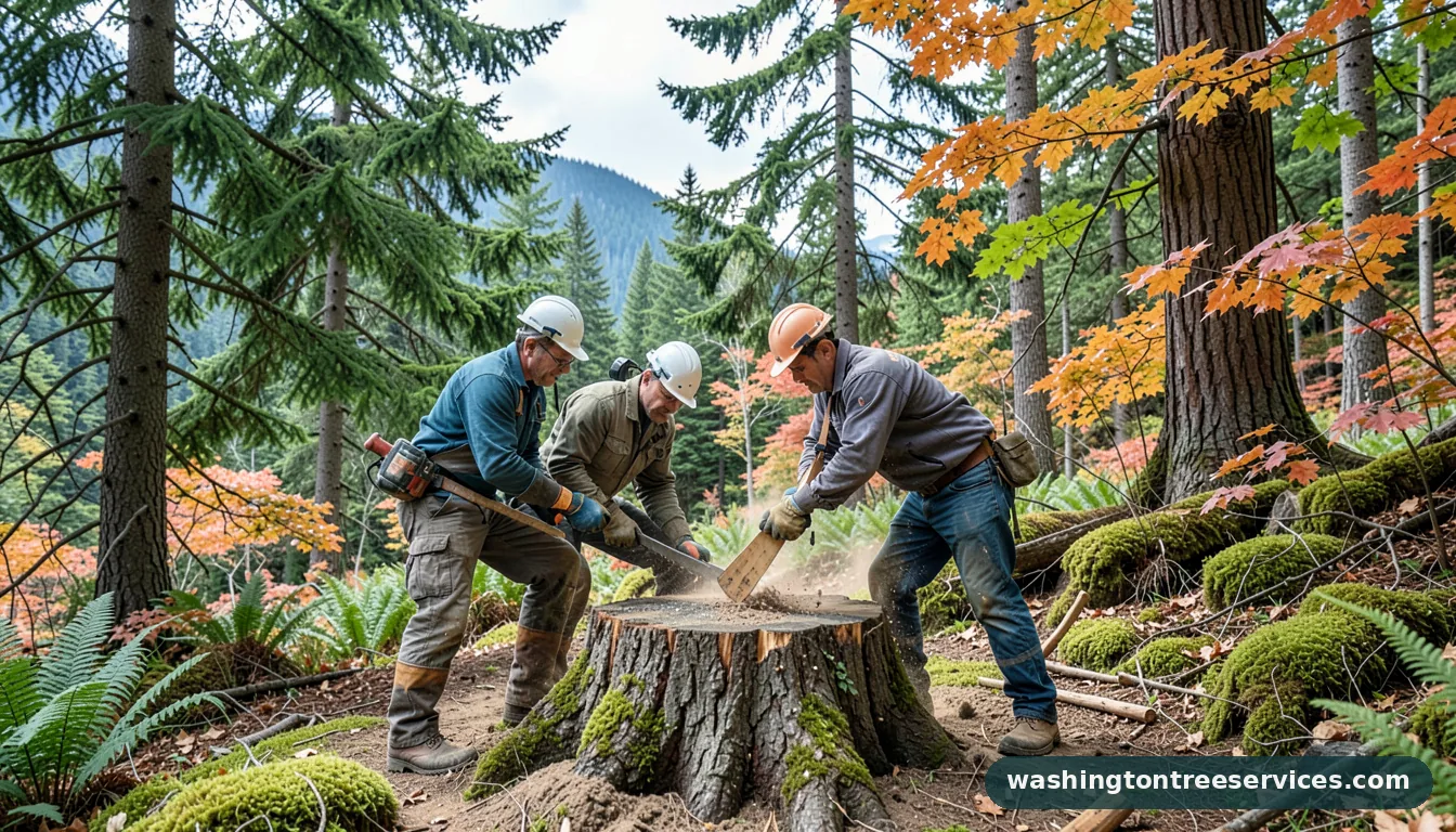 grinding stumps - certified arborists at work in Washington