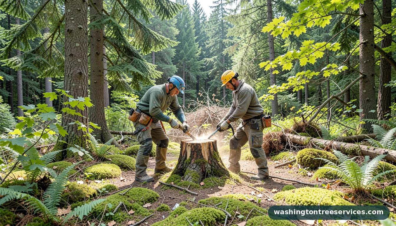 grinding stumps - completed tree work by Washington Tree Services