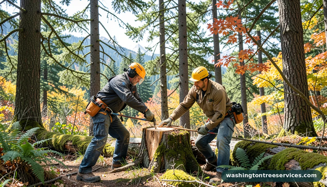Certified arborists handling hand felling in Washington hand felling - certified arborists at work in Washington